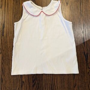 Proper Peony White Sleeveless Kids Top with Red Scallop Trim
